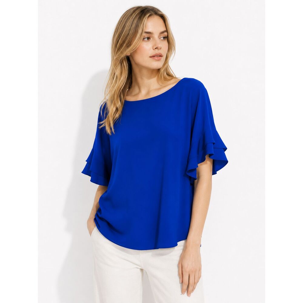Umgee Royal Blue Ruffle Sleeve Boho Feminine Flowy Y2K Blouse Top Size S NEW
